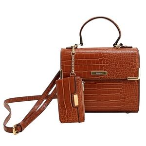 Dune London Brown Croc-Texture Convertible Crossbody Bag